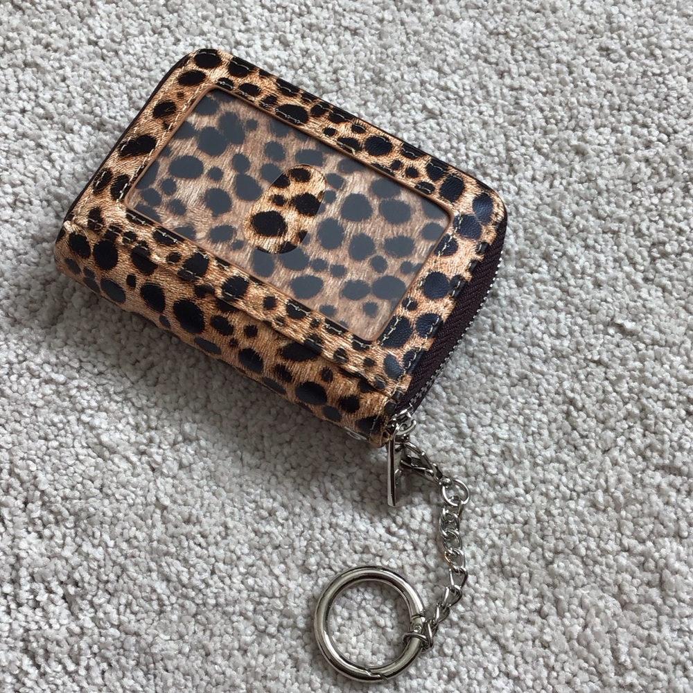 Leopard Print Card Holder with Keychain